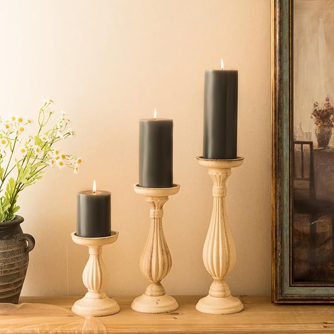 MOZEAL 3" x 8" Hand-Poured Unscented Large Candle,Smokeless Rustic Pillar Candle Set of 2,Slow Burn,No Drip,Approx 150 Hours Burning,Wedding,Dinner,Christmas and Home Decorative,Tall Dark Gray Candle