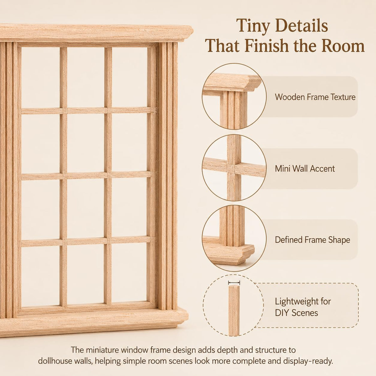 Wooden Window Dollhouse Furniture: 2Pcs Mini Windows 1: 12 Scale Miniature Accessories Tiny Window Frame Model Dolls Houses Playhouse Ornaments