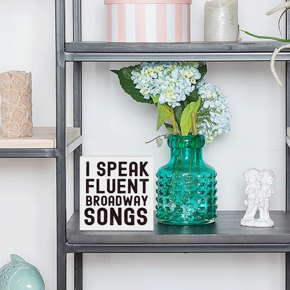 Musical Lover Actor Gift I Speak Fluent Broadway Songs Office Bedroom Room Decor Wooden Box Block Plaque Wood Products Sign for Desk Table Tabletop Decor 5 x 5 inches Tub2205
