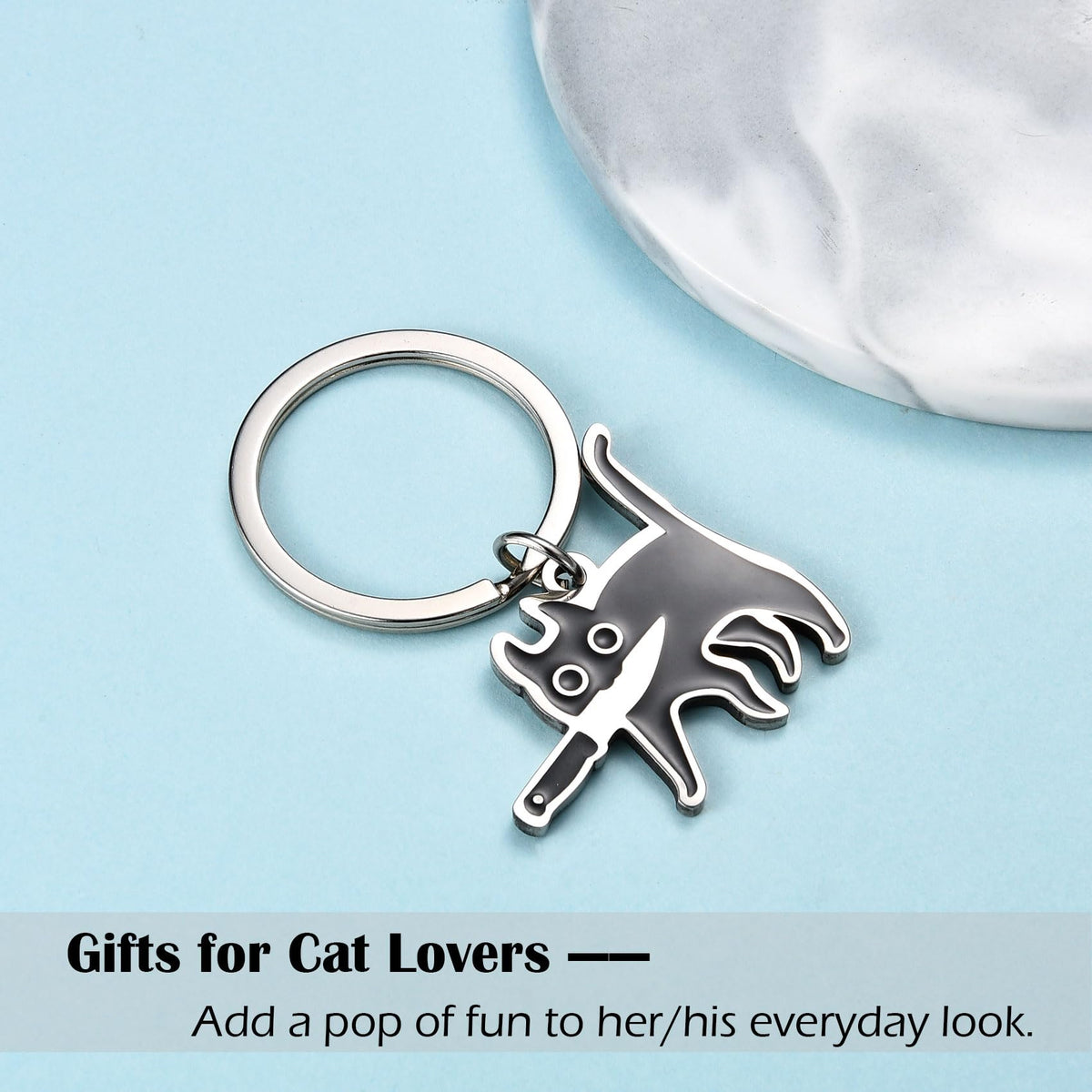 JEWAB Cute Black Cat Keychain for Women Men, Cool Stuff Cats Lover Gifts Ideas For Women, Funny Cat Keychain Decor Halloween Gifts Basket Stuffers Christmas Birthday