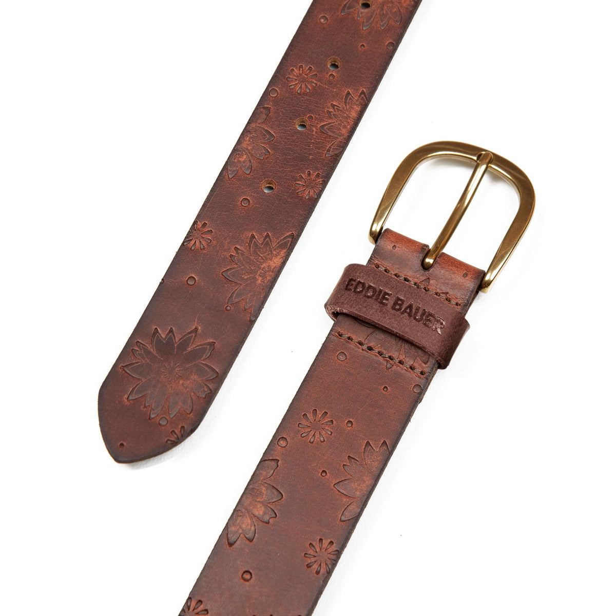 Eddie Bauer Women's Casual Leather Belts with Durable Metal Buckle, Floral Tooled - Tan, Large