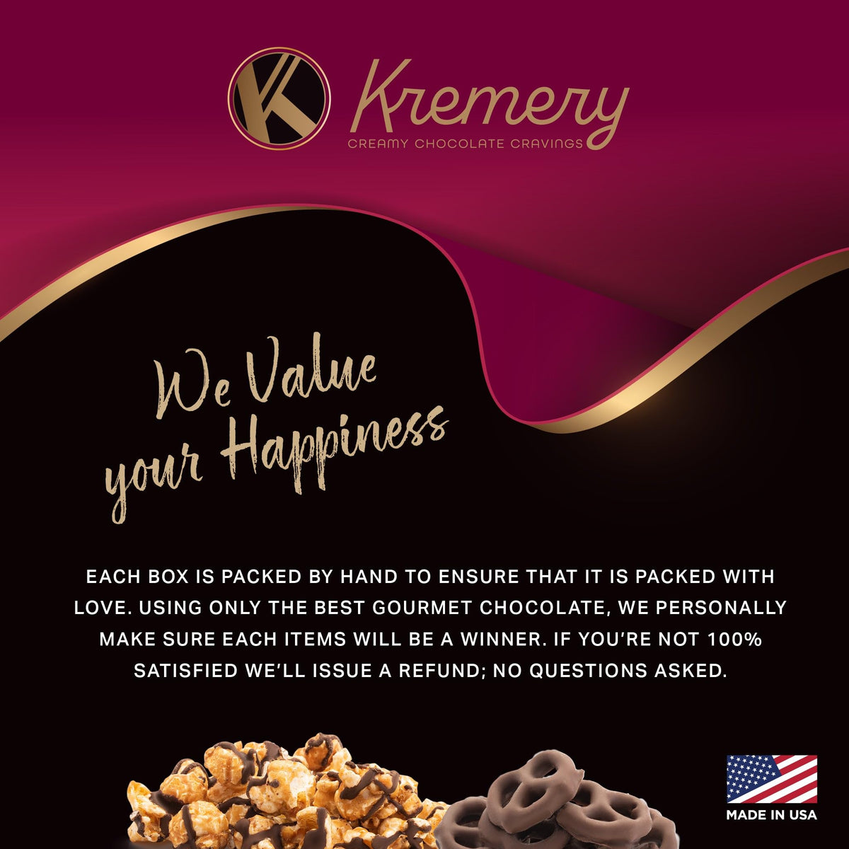 KREMERY Creamy Chocolate Cravings Mothers Day Treats, Chocolate Covered Pretzels, Nuts, Candy & Caramel Popcorn (Deluxe, 3.5 lbs) Sweet Treats in Seagrass Tray with Ribbon Kosher