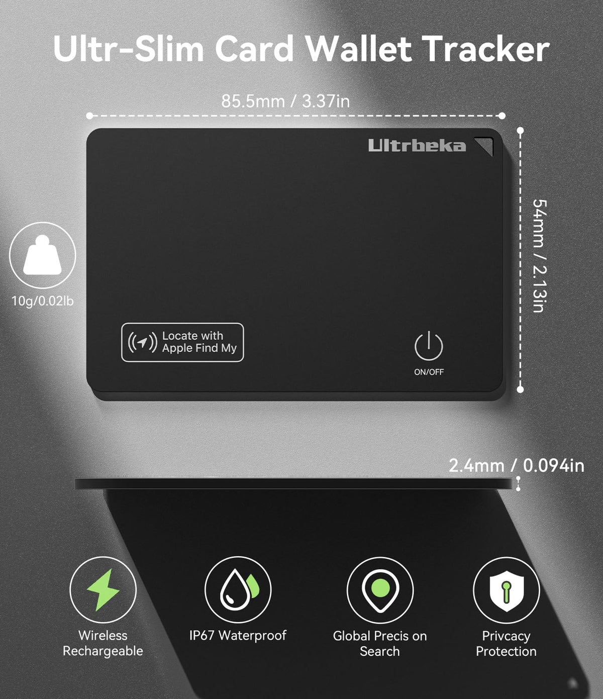 Ultrbeka Wallet Tracker Slim Card Tracker, 0.094in Rechargeable Bluetooth Tracker for Wallets, Passport, Work with Apple Find My, Card Locator- iOS Only [Apple MFi Certified] - 2pcs in 1