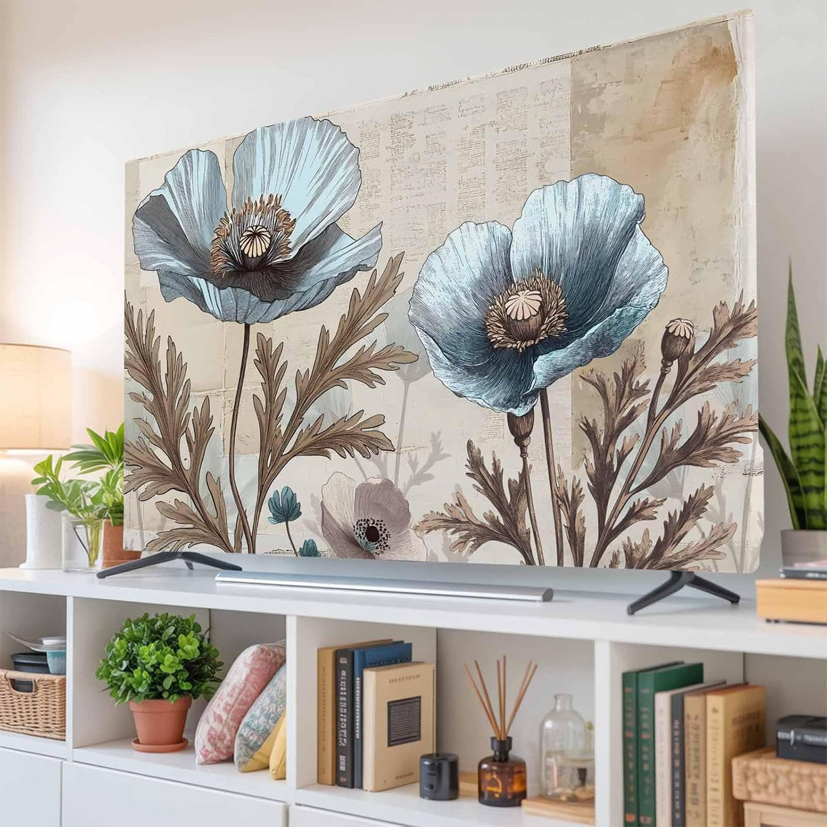 Yukro 75 Inch, 65"x37" Blue Broccoli Indoor TV Dust Cover, Rustic Farmhouse Floral Retro Brown Plant Elastic TV