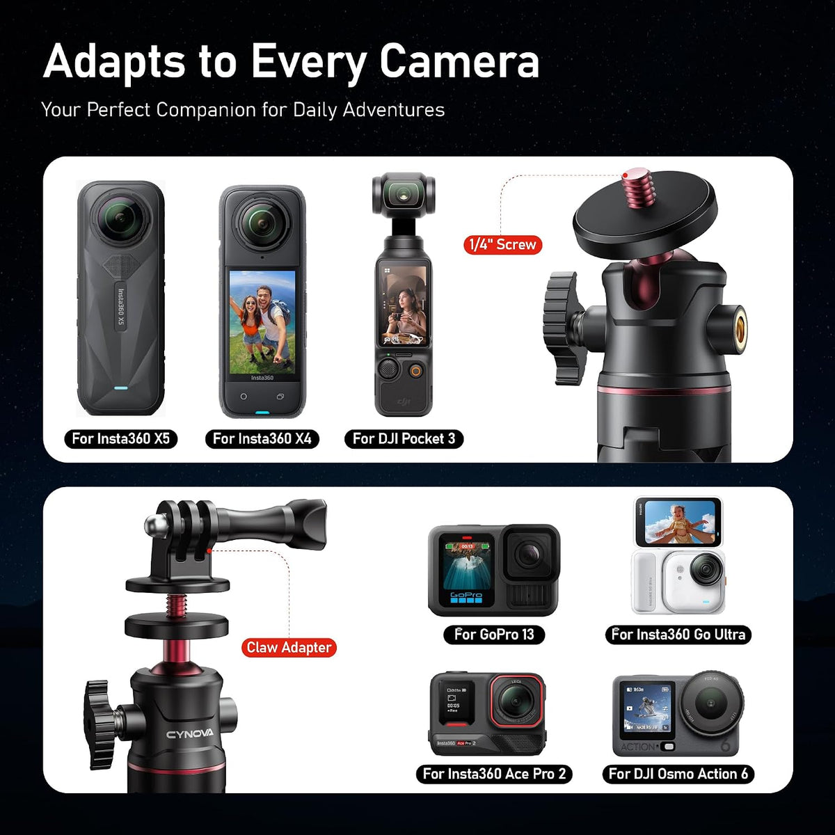 CYNOVA 3-in-1 Mini Extension Pole Tripod with Phone Holder, Handheld Tripod Selfie Stick, All-in-One Kit