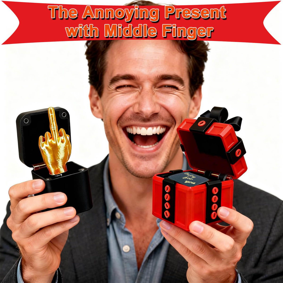 MyMegan Gift Box, Gag Gifts for Men Women, Annoying Gift Box for Birthday Office, 3.2" Gotcha Box, Funny Adult Gag Gifts with Pop Up Middle Surprise Finger, Prank Box, Puzzle Box for Cash Gift,