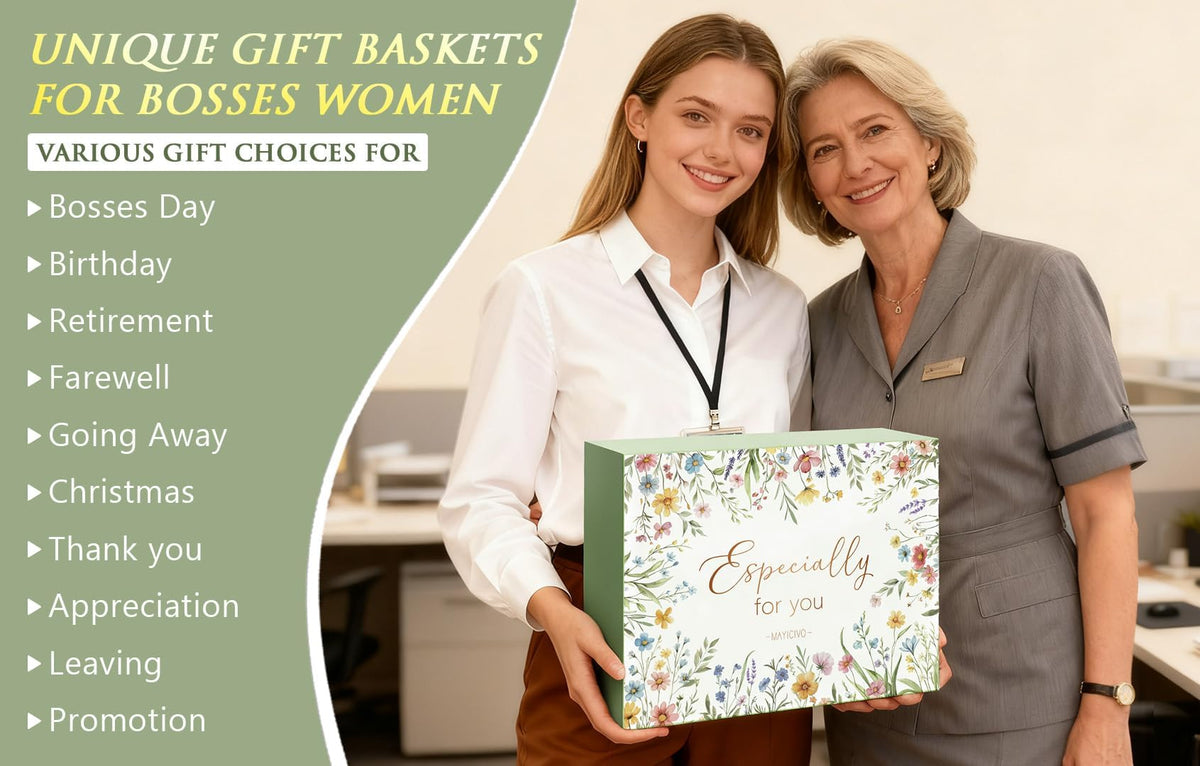 Bosses Gifts for Women, Best Boss Lady Gifts for Women, Unique Appreciation Thank You Mothers Day Easter Birthday Gift Baskets for Boss Female, Going Away Leaving Bosses Day Gift Set w/Canvas Tote Bag