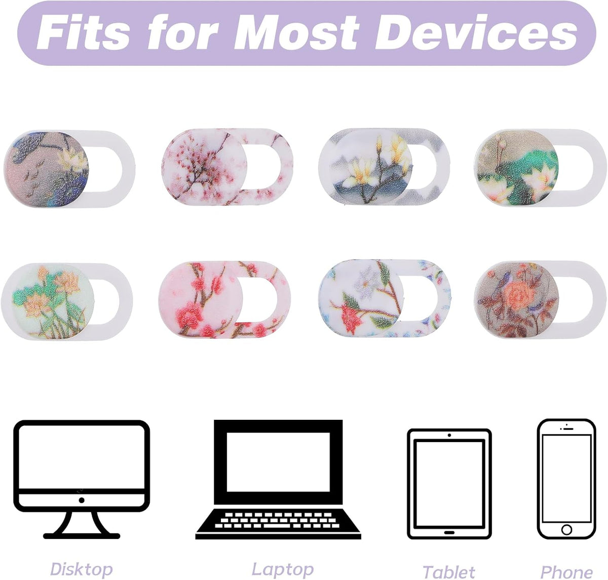 Yuanchu 8PCS 0.03in Webcam Cover Slide,Flower Pattern Thin Phone Camera Cover Laptop Computer Camera Cover Slide