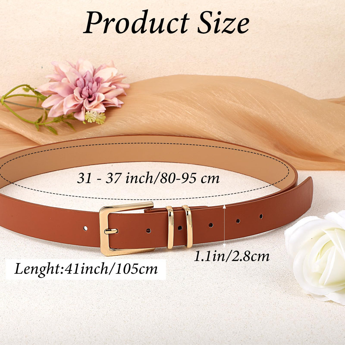 Ckhoid 8 Pcs Womens Leather Belts for Jeans Pants Dresses Fashion Skinny Waist Belts for Women with Gold Buckle (4 Colors)