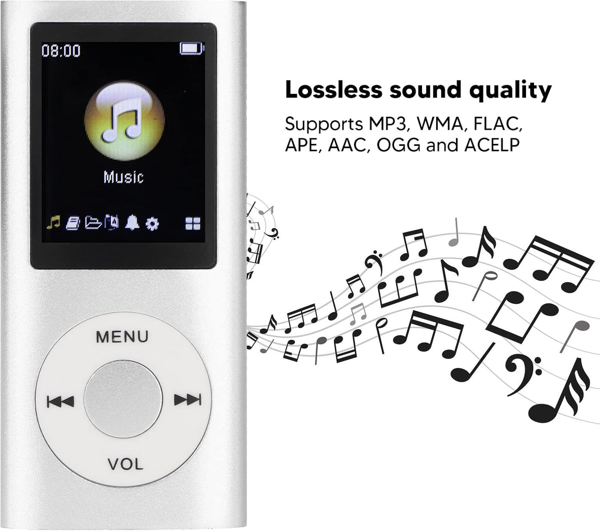 ASHATA 64G MP3 1.8 Inch MP3 MP3 Player, Screen Music Player for Sports Studying, Support WMA FLAC APE AAC OGG