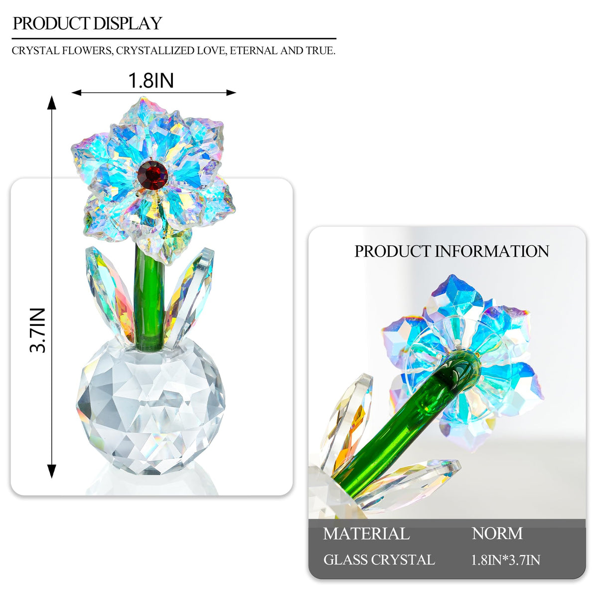 KRISININE Crystal Sunflower Figurine Handcrafted Glass Flowers Collectible Small Sunflower Paperweight Table Decoration for Home Decor(3.7 * 1.8inch)