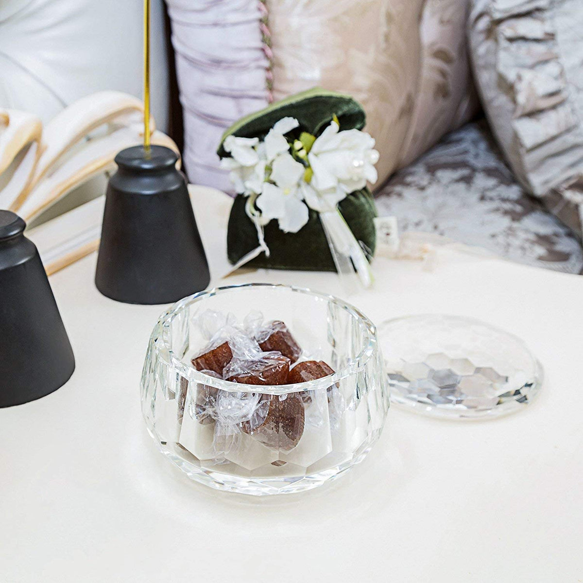 DONOUCLS Crystal Candy Dish, Nut Bowl with Lid 3" x 4.7" Decorative Crystal Bowl&Jar for Home Wedding Table