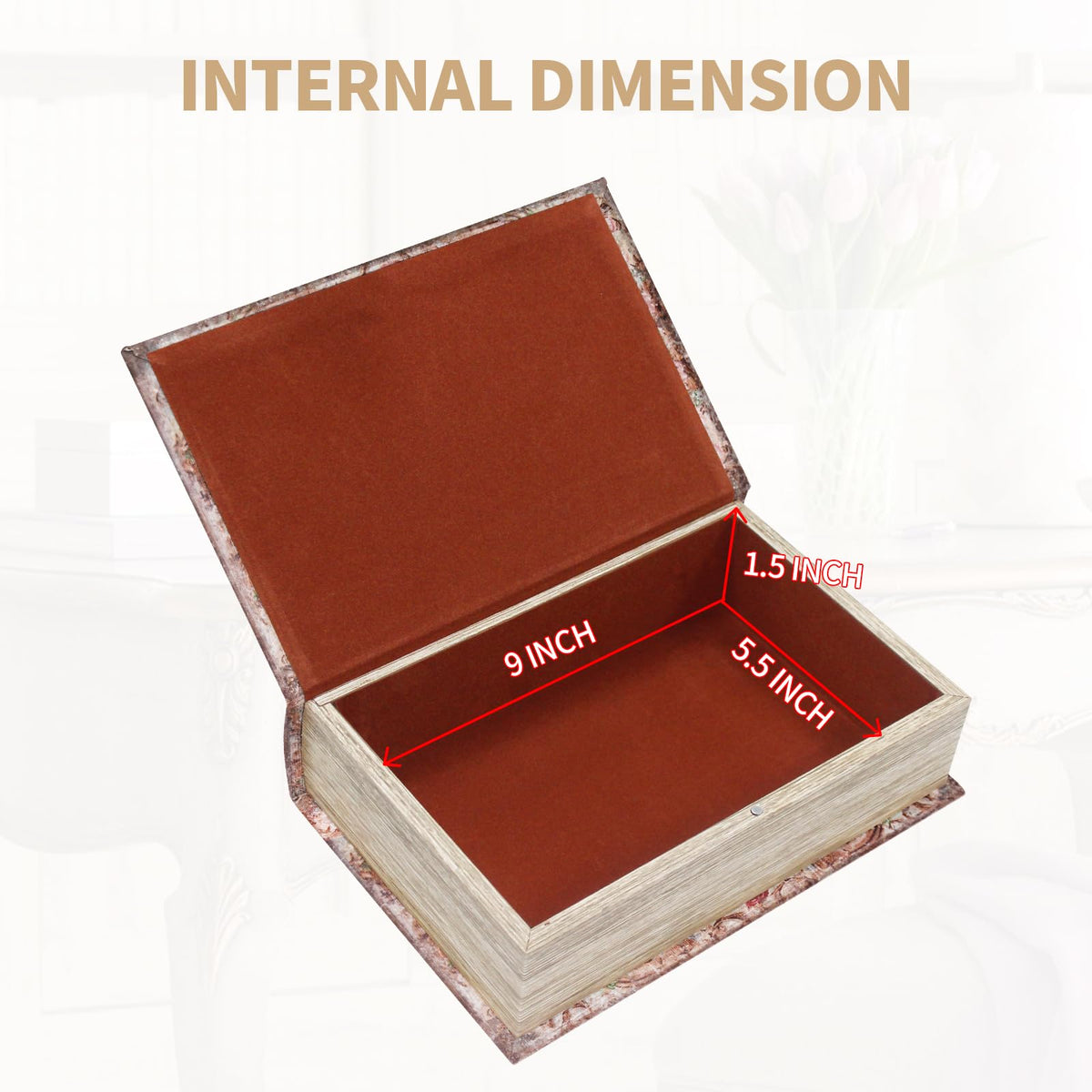ZWUCAY Book Box Decorative Storage Box Faux Wood with Magnetic Cover Storage for Hidden Jewelry,Photos, Greeting Cards,Remotes，M Size Box -4-02