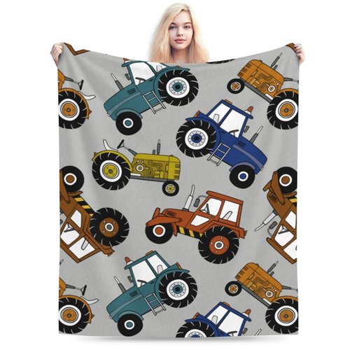 Car Tractor Cartoon Pattern Flannel Throw Blanket for Kids Boys Baby Toddler Teens Gifts Soft Warm Bedroom Throws for Home Couch Room Sofa Office Travel Camping Dorm Decor 50x40 Inch