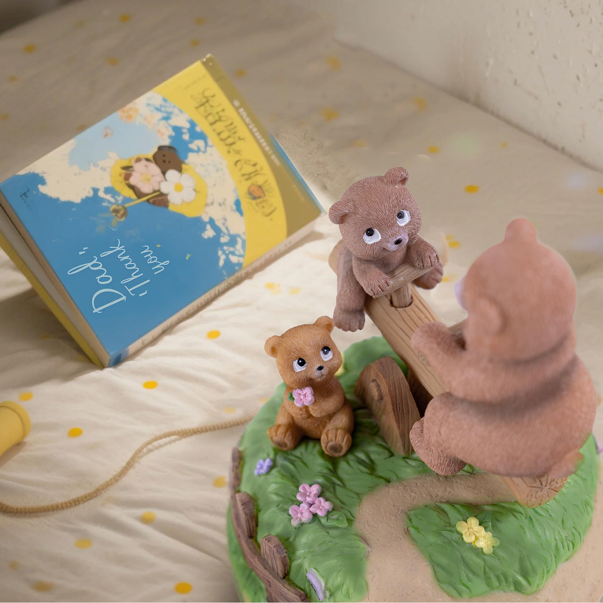 AIDLNS Bear's Sunshine Seesaw - Handcrafted Resin Bear Music Box with Rotating Base & Moving Seesaw, Plays You are My Sunshine – Collectible Figurine Gift for Kids, Family & Home Decor