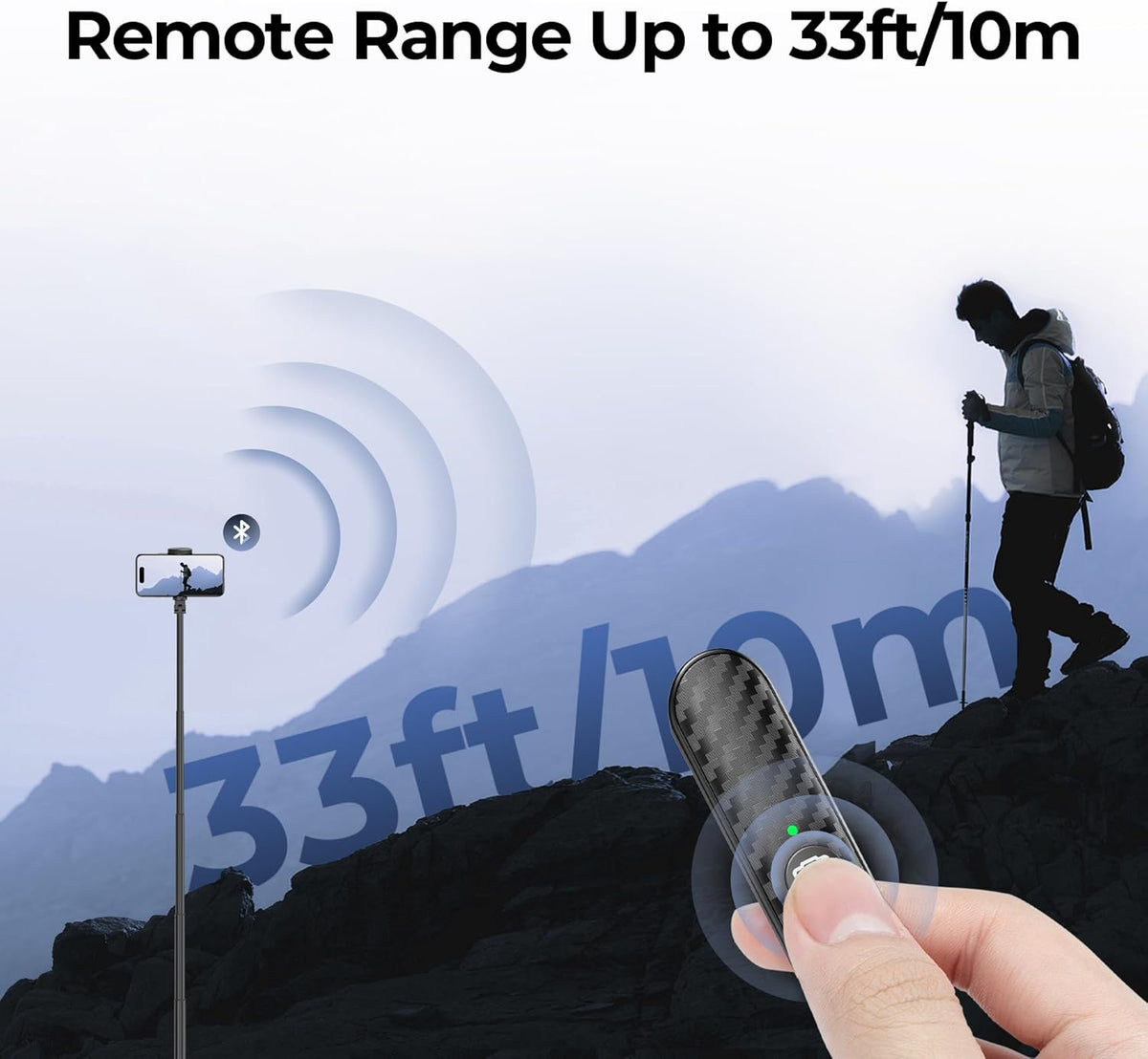 ATUMTEK 10m 5.0 Bluetooth Remote Shutter, Carbon Fiber Design, Rechargeable Camera Remote Control for iOS & Android