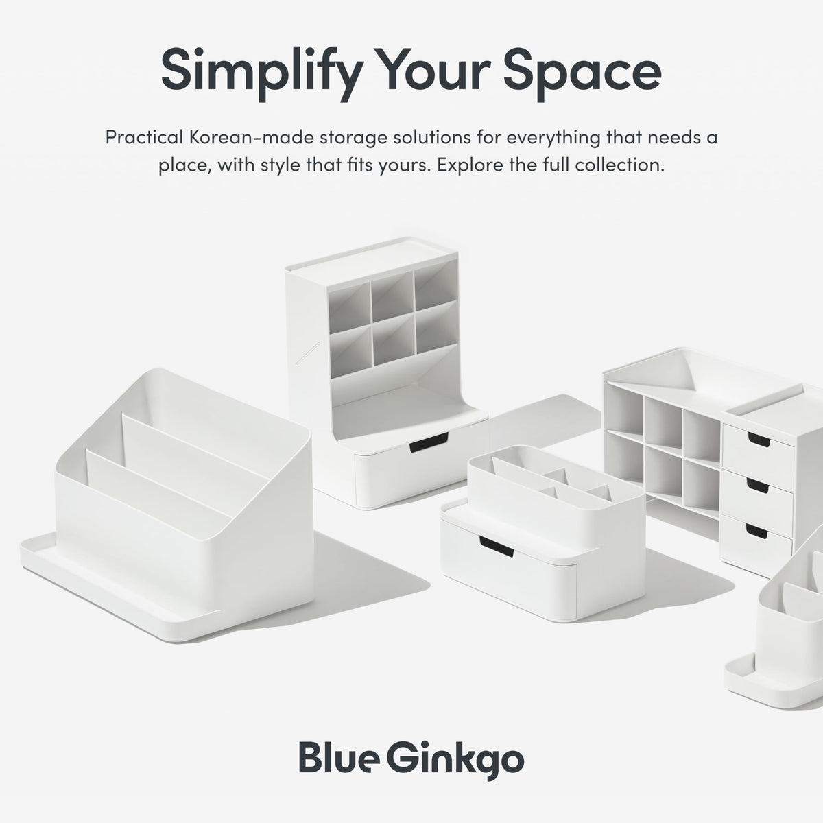 BLUE GINKGO Desk Organizer – Korean-Made Office Storage for Pens, Notes, Mail, and Supplies (White)