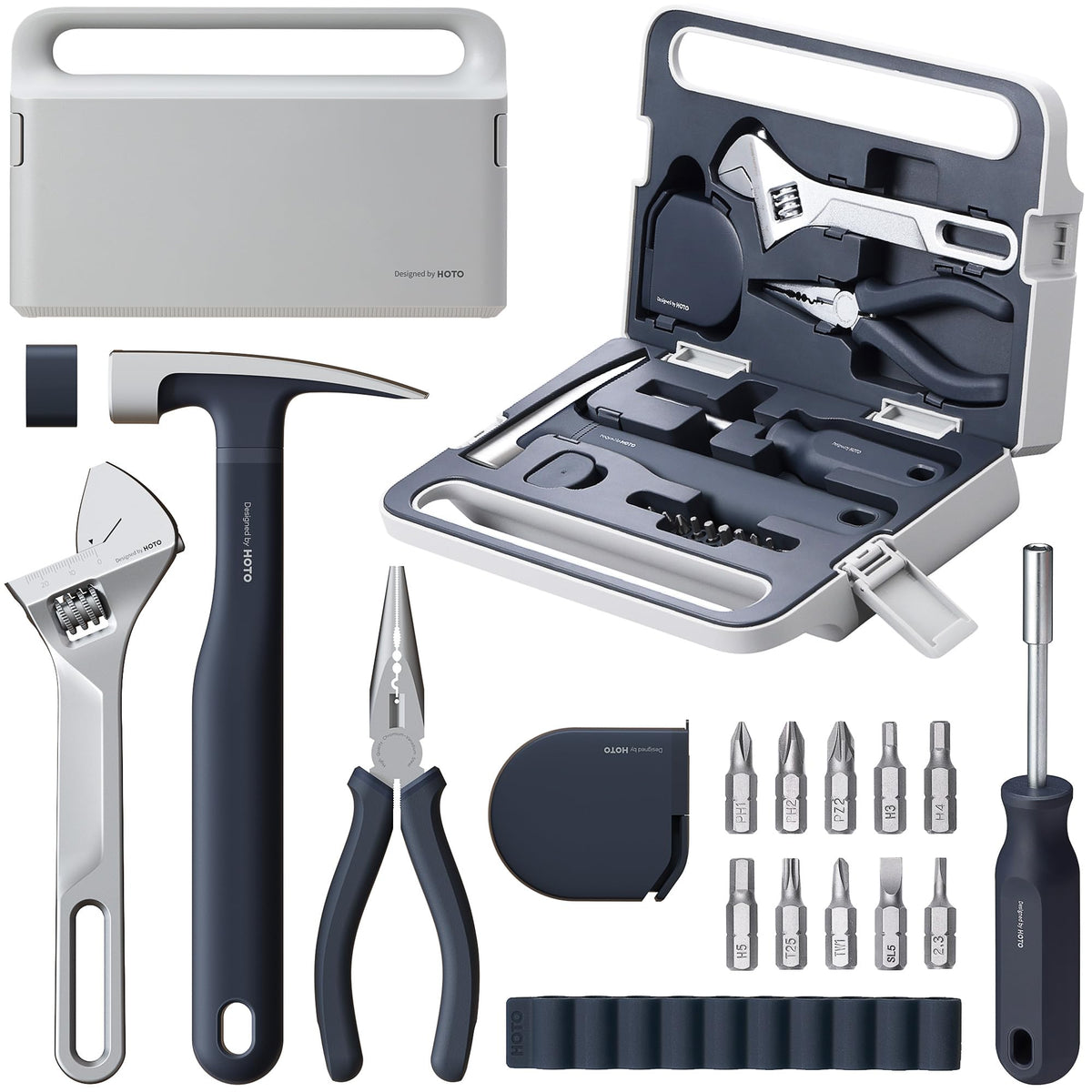 HOTO 16-Piece Home Tool Kit, Basic Hand Tool Set with Storage Box – Includes Screwdriver, Wrench, Hammer, Tape Measure, Plier – Ideal for Household, Garage, Office, Dorm Repairs & DIY Projects