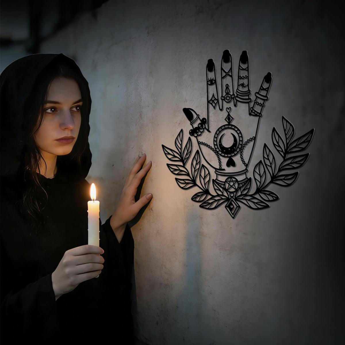 Slickss Mystical Hand of Spirit Metal Wall Art with All-Seeing Eye, Moon & Florals-Witchy Home Decor,Occult Oddities,Gothic Bohemian Wall Hanging for Sacred Space, Altar, Living Room