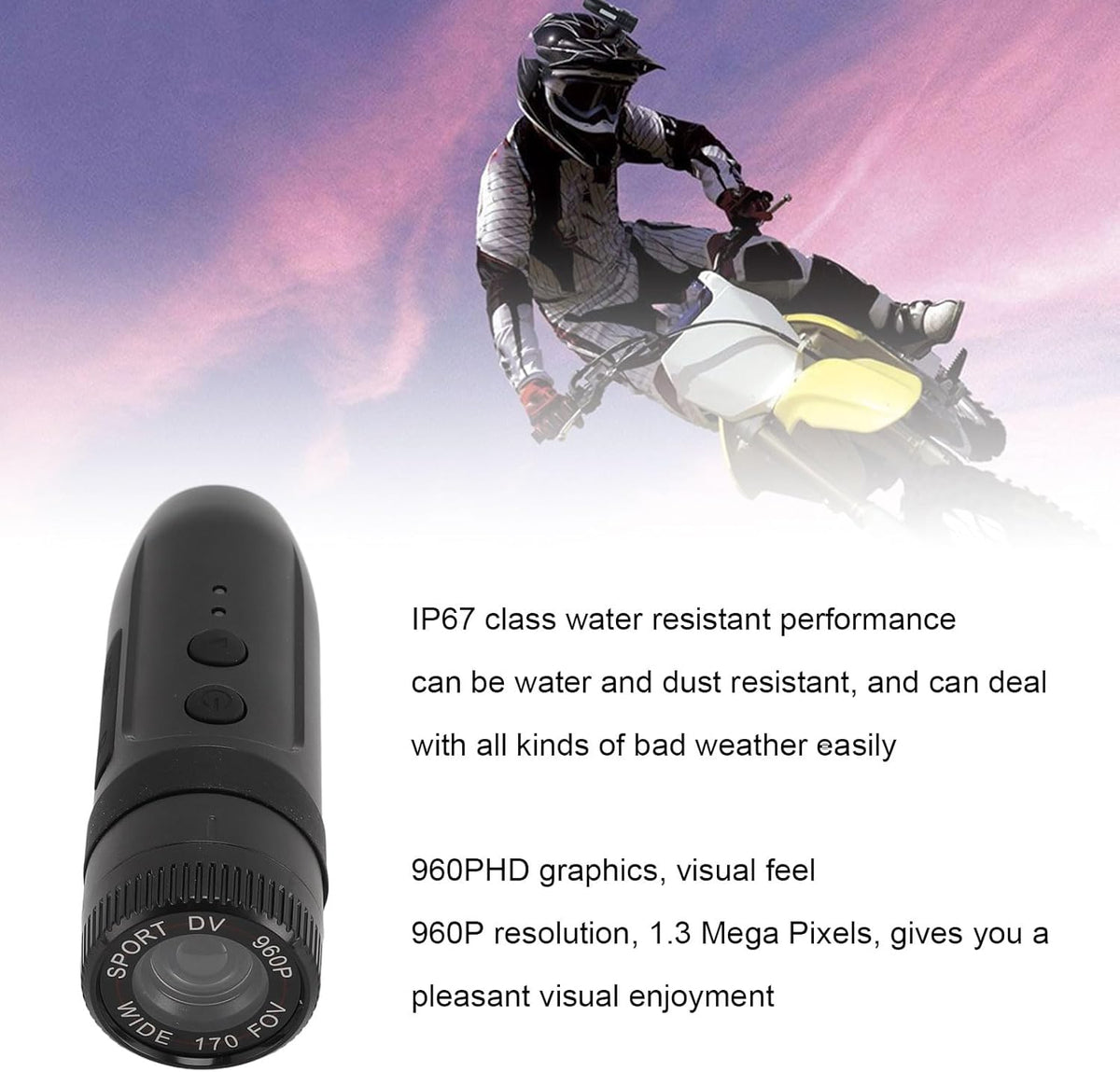 SENECESLI Camera,1080P 170 IP67 128G Motorcycle Helmet Camera, Bike Video Sports Action Camera, Wide Angle Camcorder
