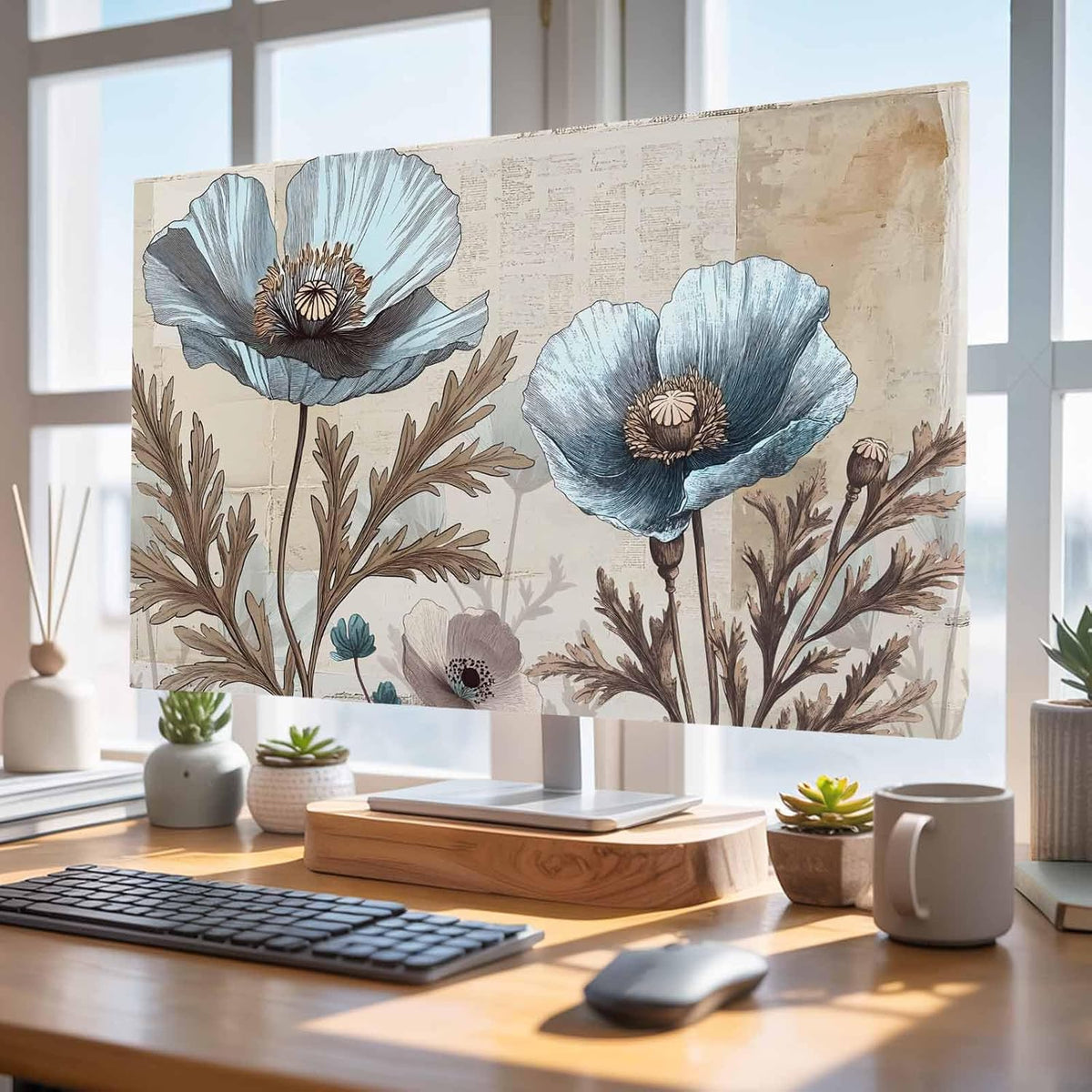 Yukro 65 Inch, 57"x32" Blue Broccoli Indoor TV Dust Cover, Rustic Farmhouse Floral Retro Brown Plant Elastic TV