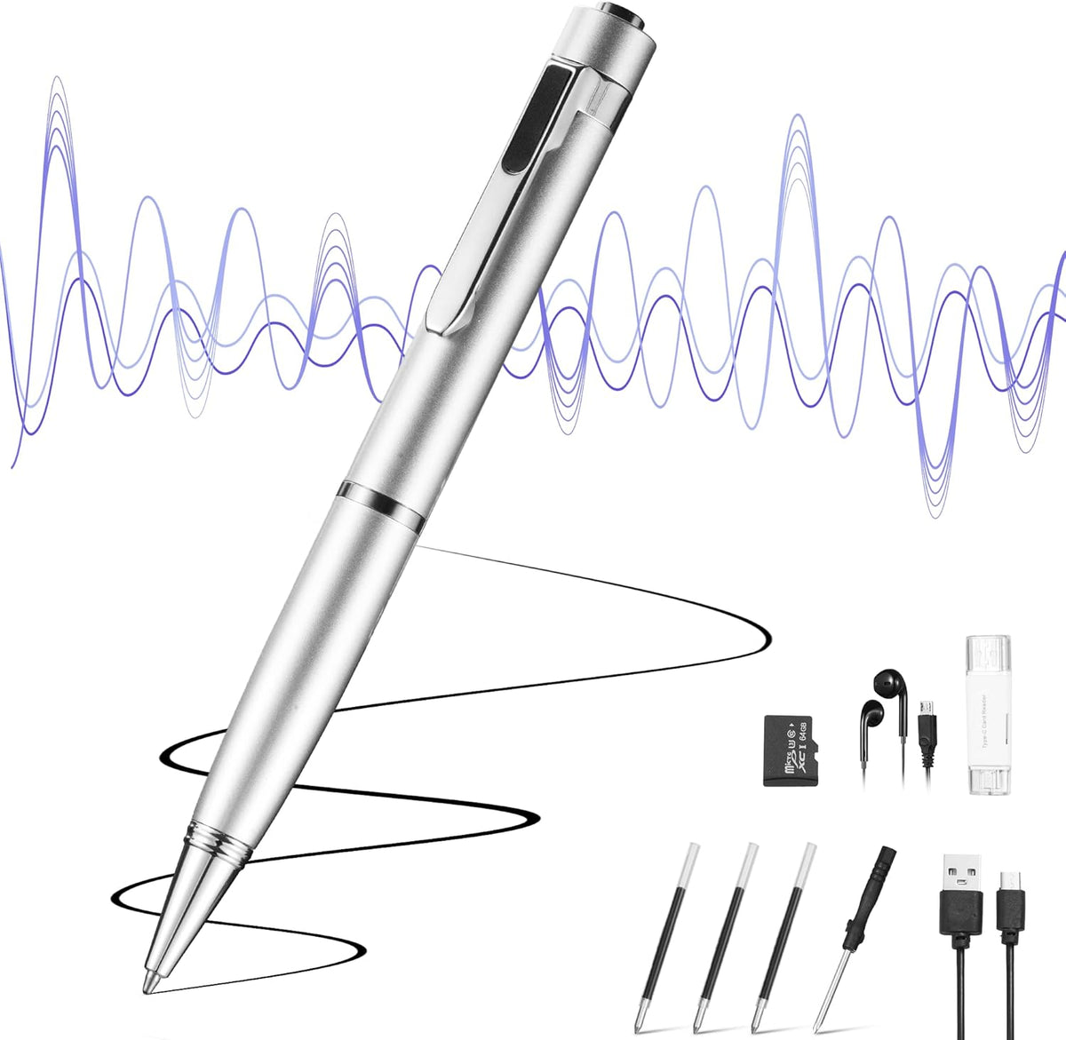 Sanova 64GB Voice Recorder with Playback: Digital Recording Device with Intelligent Noise Reduction for Meetings |