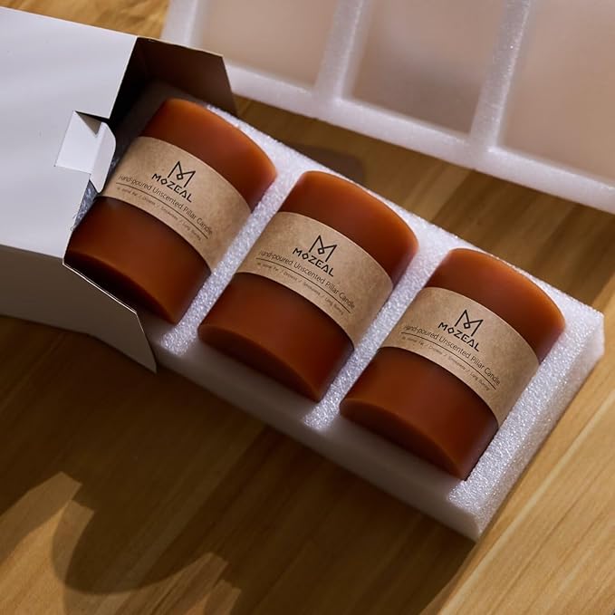 MOZEAL 3" x 8" Hand-Poured Unscented Large Candle, Smokeless Rustic Pillar Candle Set of 2, Slow Burn, No Drip, Approx 150 Hours Burning, Dinner, Autumn and Home Decorative,Tall Burnt Orange Candle