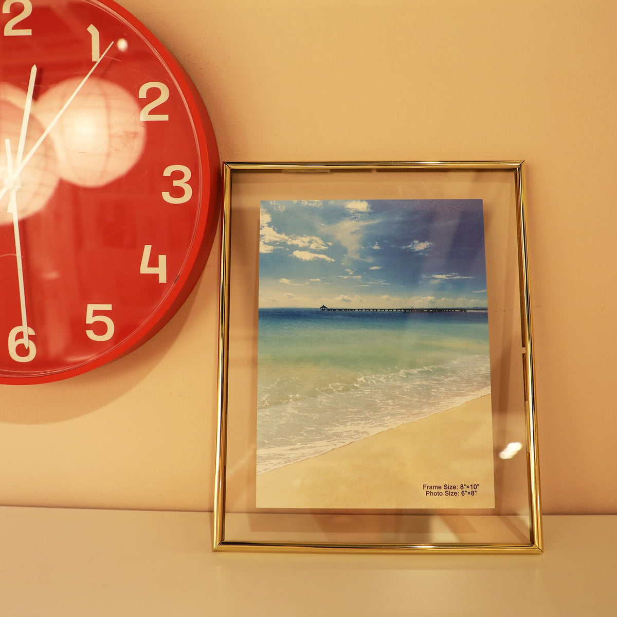 AhaGo Wall Floating Frame, 8"×10", Gold, Wall Mounting or Wall Leaning, For Photo 6×8, 5×7, 4×6, Classy Gift For Festival, Wedding, Anniversary, Home or Office Décor