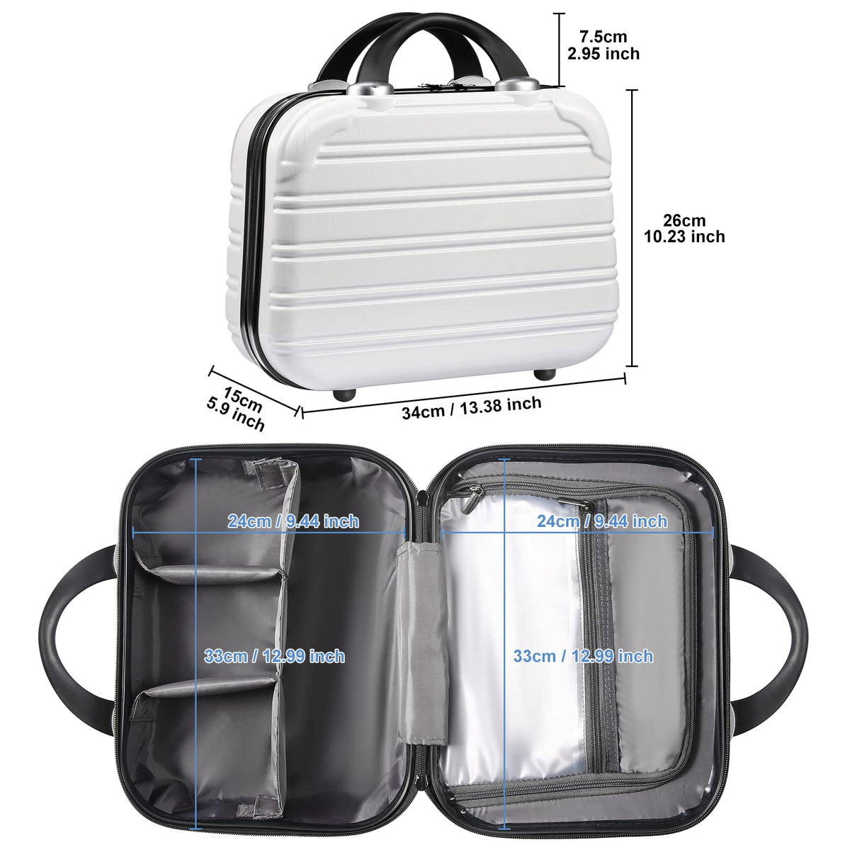 JZRTravel 14-Inch Makeup Train Case Hardshell PC+ABS Travel Cosmetic Organizer, Makeup Storage Box for Toiletry Durable Portable Gifts for Women.