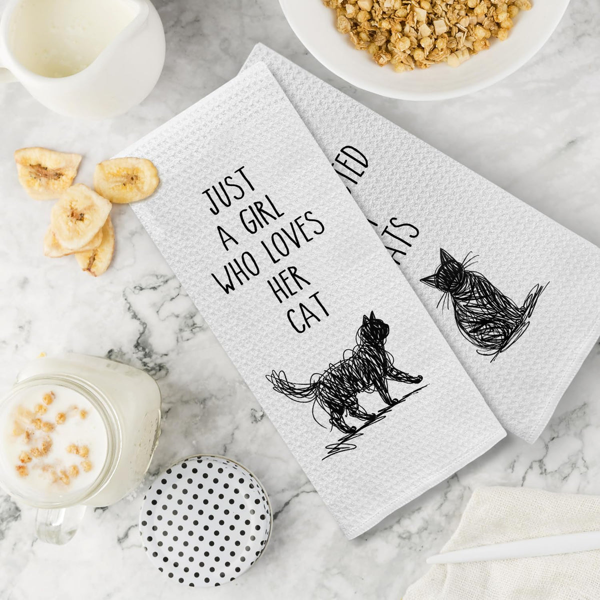 Kemingni Funny Black Cat Kitchen Towels Set of 2, Cat Mom Lady Gifts for Women, Pet Lover Gifts, Easily Distracted by Cats Decorative Hand Dish Tea Towels for Bathroom Kitchen, 16x24 Inch