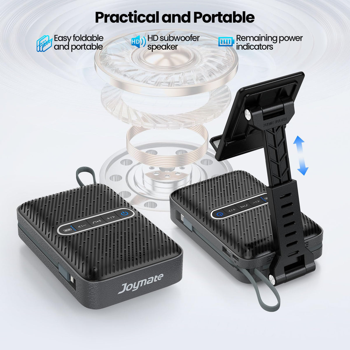 Joymate Gifts for Men Women, Charging Phone Stand with Bluetooth Speaker Valentines Day Gifts for Him Adjustable Cell Phone Holder for Desk with HD Stereo Sound Fits Phones,Tablet (Black)