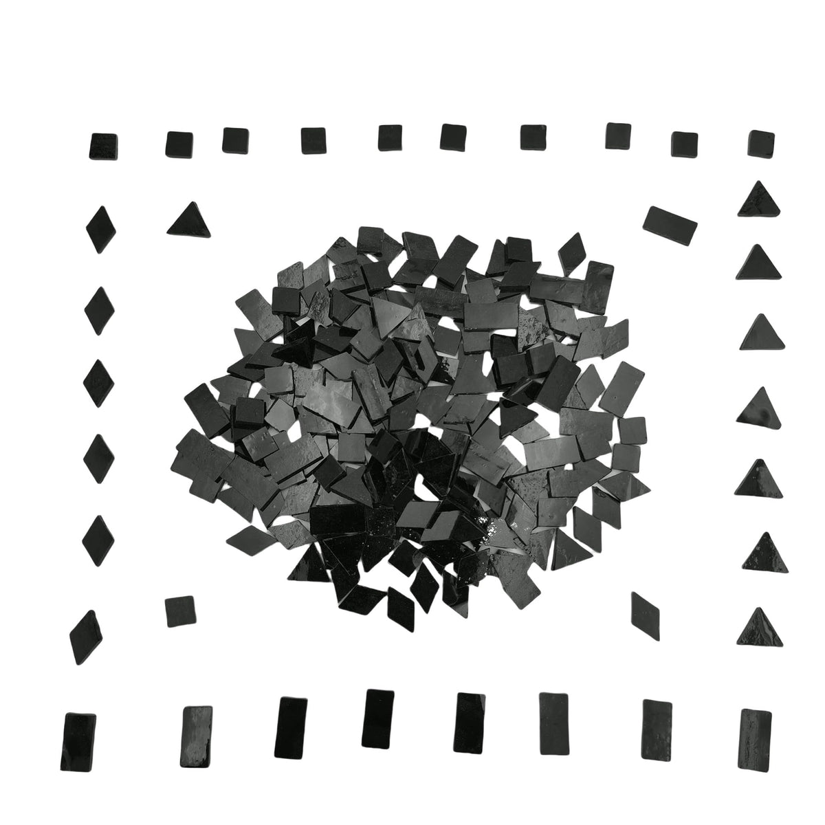 4 Shapes Mixed Glass Mosaic Tiles,Square+Diamond+Triangle+Rectangle 220 PCS Stained Glass Mosaic Pieces for Handmade Art Crafts and Home Decoration (Black)