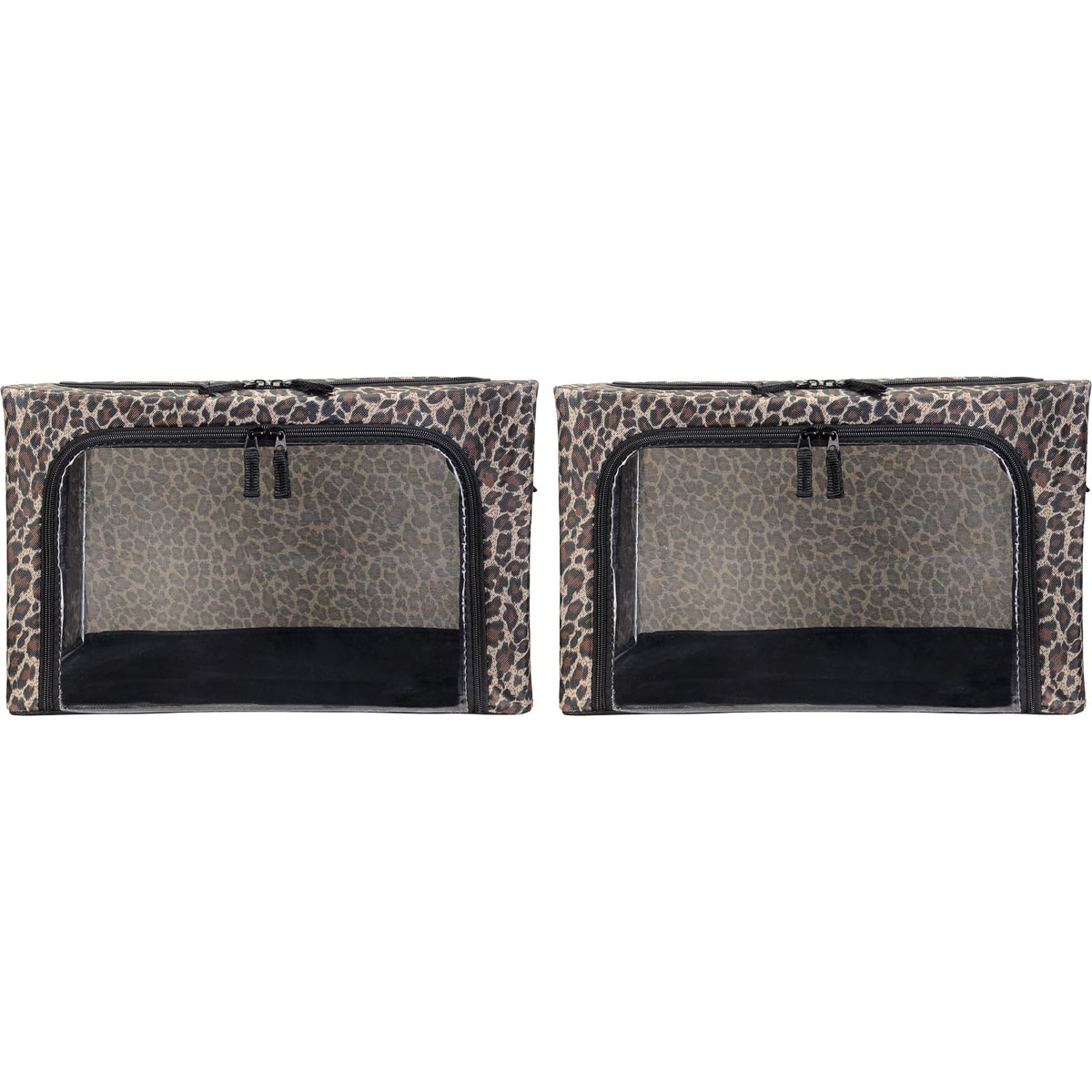 Periea 'Beau' Foldable Stackable Fabric Home Storage Boxes with Steel Frames - Set of 2 (Gold Leopard, Small)