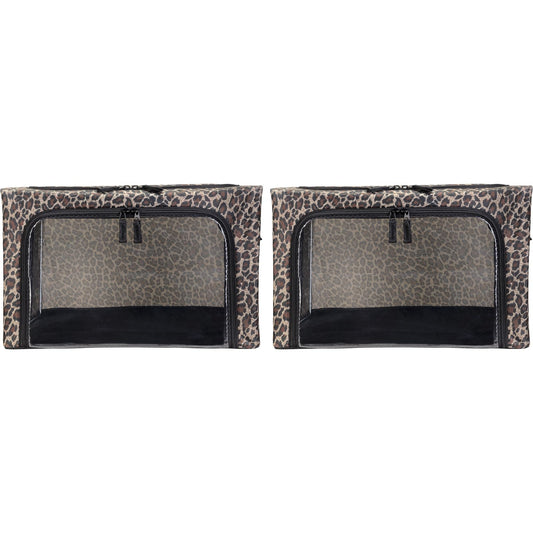Periea 'Beau' Foldable Stackable Fabric Home Storage Boxes with Steel Frames - Set of 2 (Gold Leopard, Small)