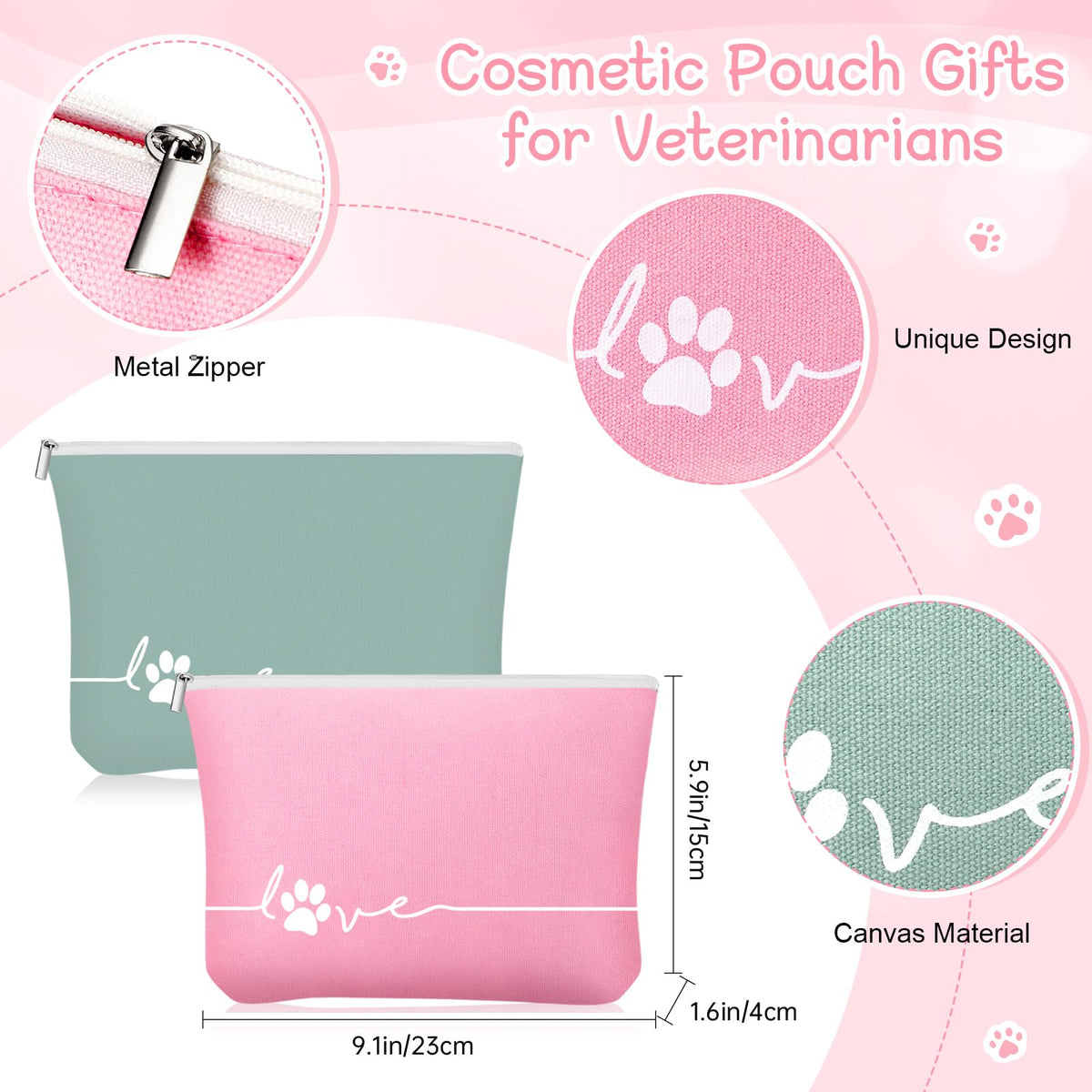 Sliner 2 Sets Veterinary Receptionist Week Gift for Women Inspirational 16 oz Glass Cups with Lid Makeup Bag with Stress Toy Vet Tech Assistant Dog Lover Cat Groomer Gifts Must Haves (Fresh Color)