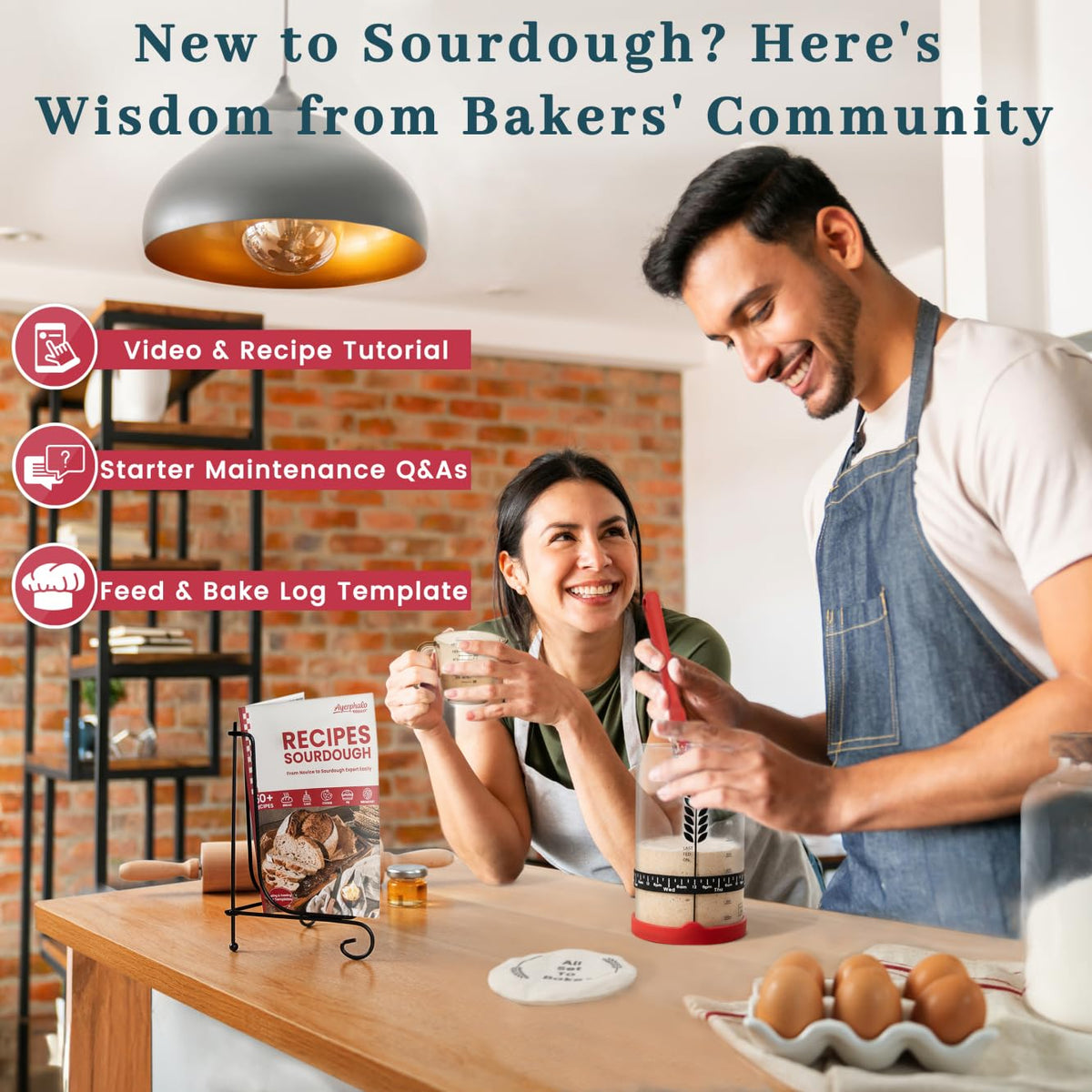 Sourdough Starter Kit - 38oz with Cookbook, Measuring Cup, Spatula, Wide Mouth Jar Cover, Thermometer, Date Marked Feeding Band, Glass Jar for Baker, Bread Baking Supplies