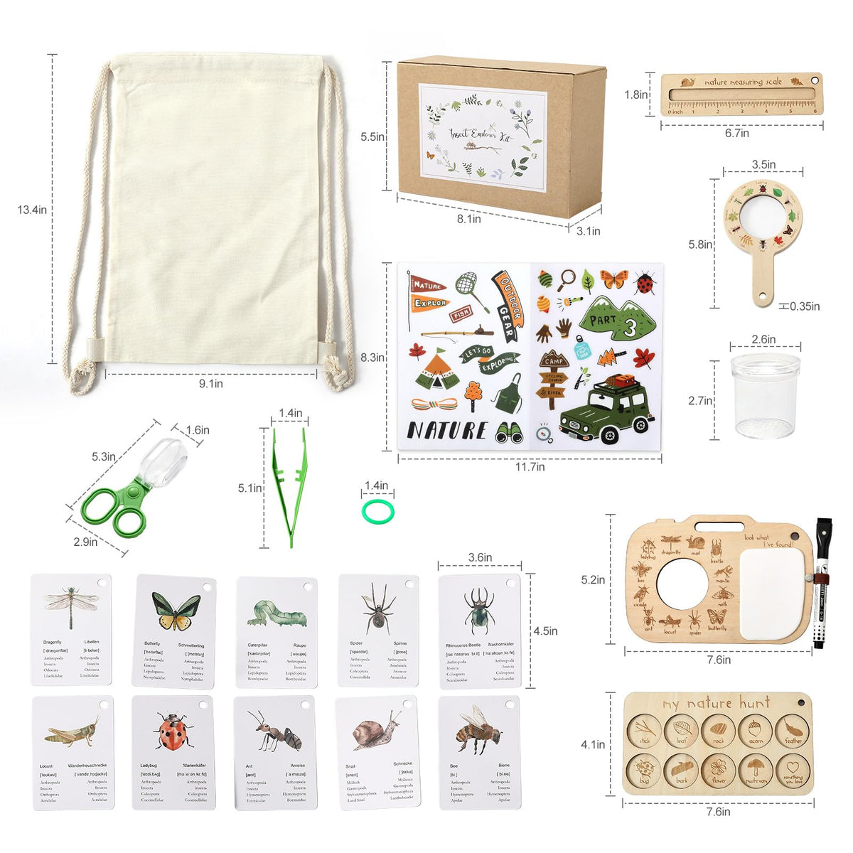 Bug Catcher Kit for Kids, Bug Catching Kit with Bug Box, Learning Cards & Observation Board, Outdoor Toys Scavenger Hunt Play Set, Adventure Set for Backyard & Camping Fun Gift for Girls Boys