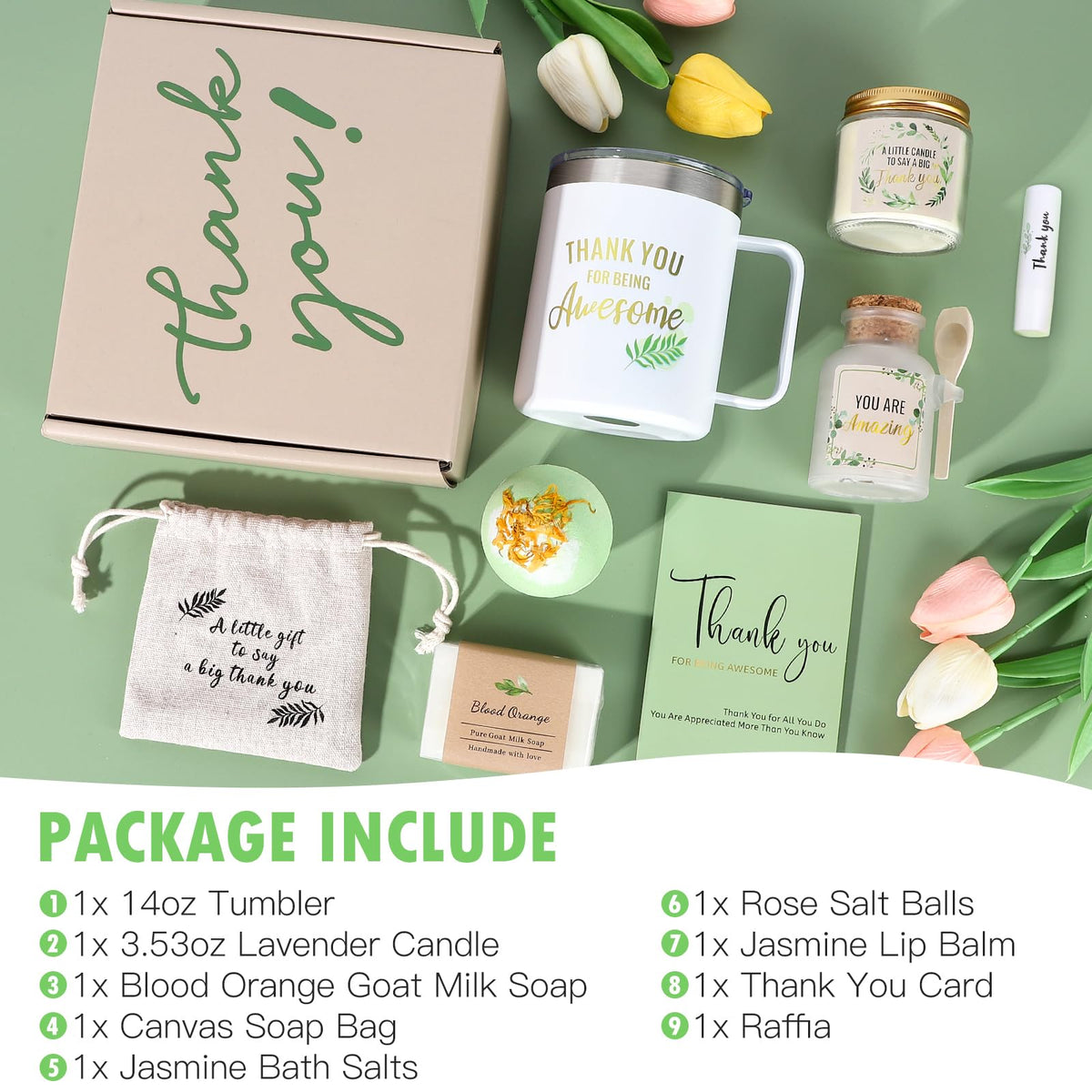 iAOVUEBY Thank You Gift Baskets for Women, Employee Appreciation Gifts, 8PCS Thank You Gift Box with Tumbler & Spa Set, Gift for Coworkers, Teacher, Boss, Secretary, Nurse, Front Desk