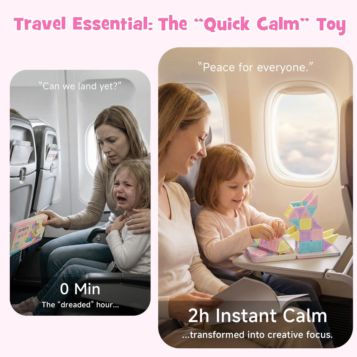 burgkidz Mini Magnetic Tiles Girls Travel Toy- 40 PCS Macaron Magnet Blocks with Pink Tin Box - 120 Mins Quiet Play for Airplane Car Essentials, Present for Girls Ages 3-8 Year Old