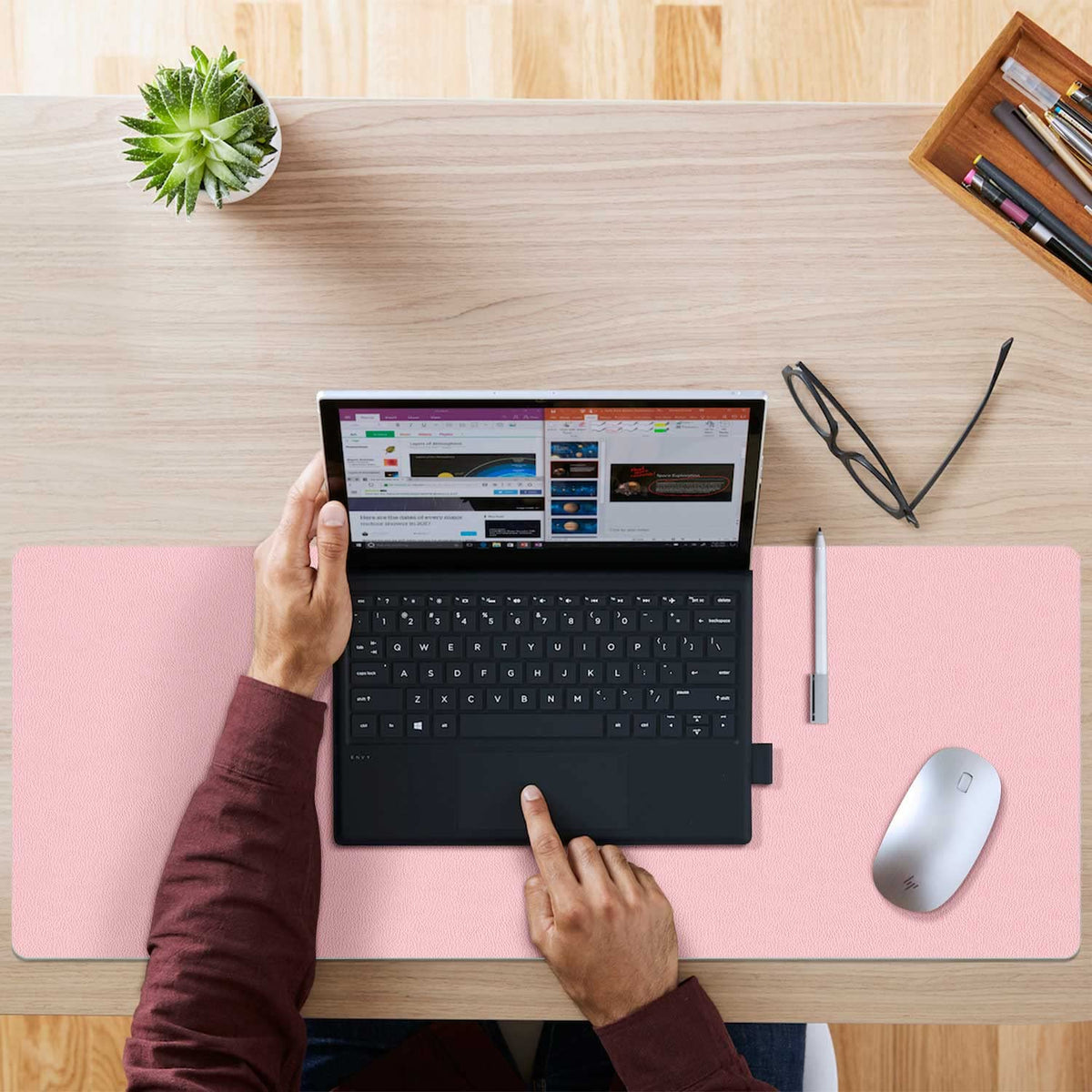 Desk Mat Large Protector Pad - Multifunctional Dual-Sided Office Desk Pad,Smooth Surface Soft Mouse Pad, Waterproof Desk Mat for Desktop, Pu Leather Desk Cover for Office/Home(Pink, 36" x 17")