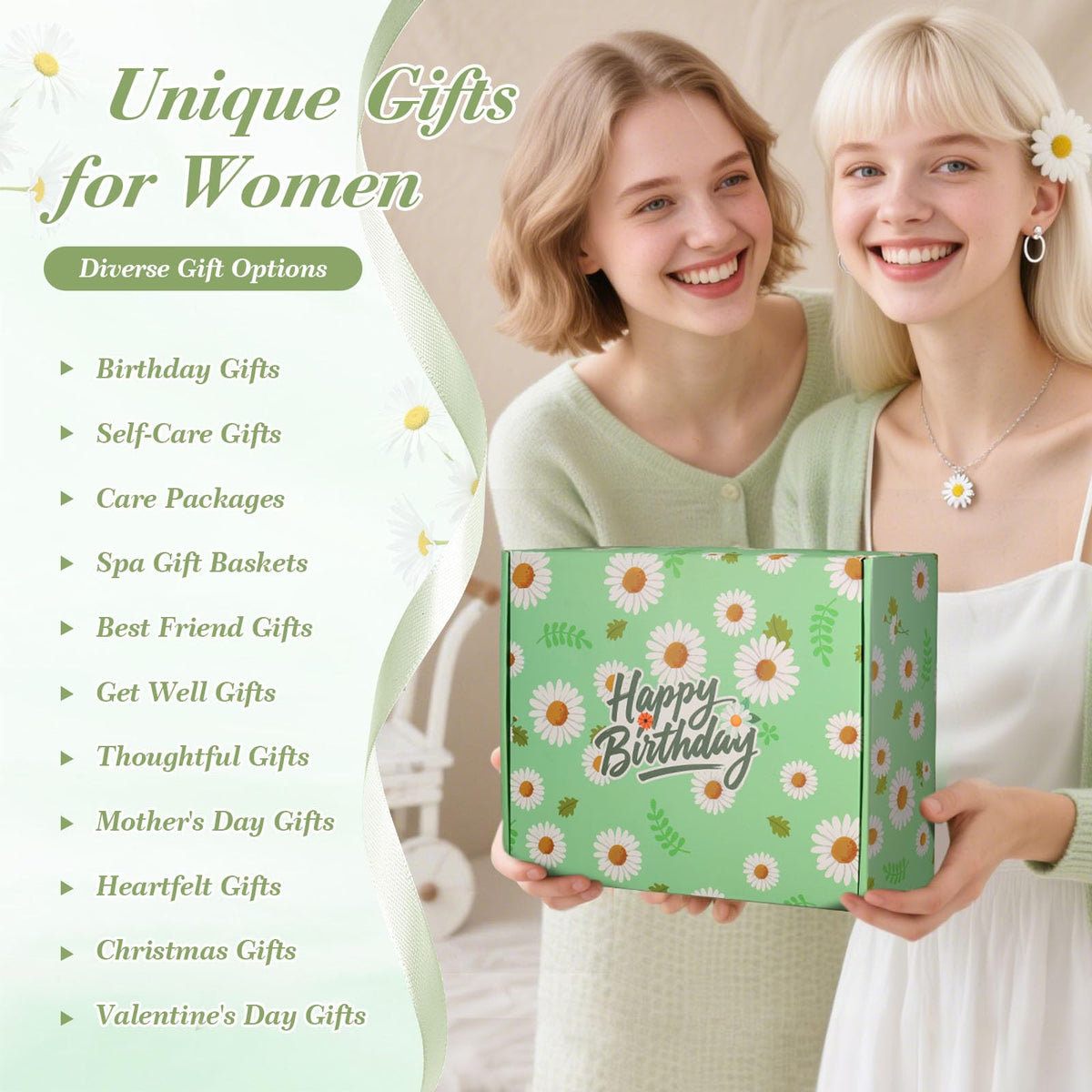 Mothers Day Gifts for Mom Daisy Birthday Gifts for Women Self Care Gift Happy Birthday Gift Baskets for Women Spa Birthday Box Care Package for Women Mom Wife Daughter Sister Girlfriend Best Friend