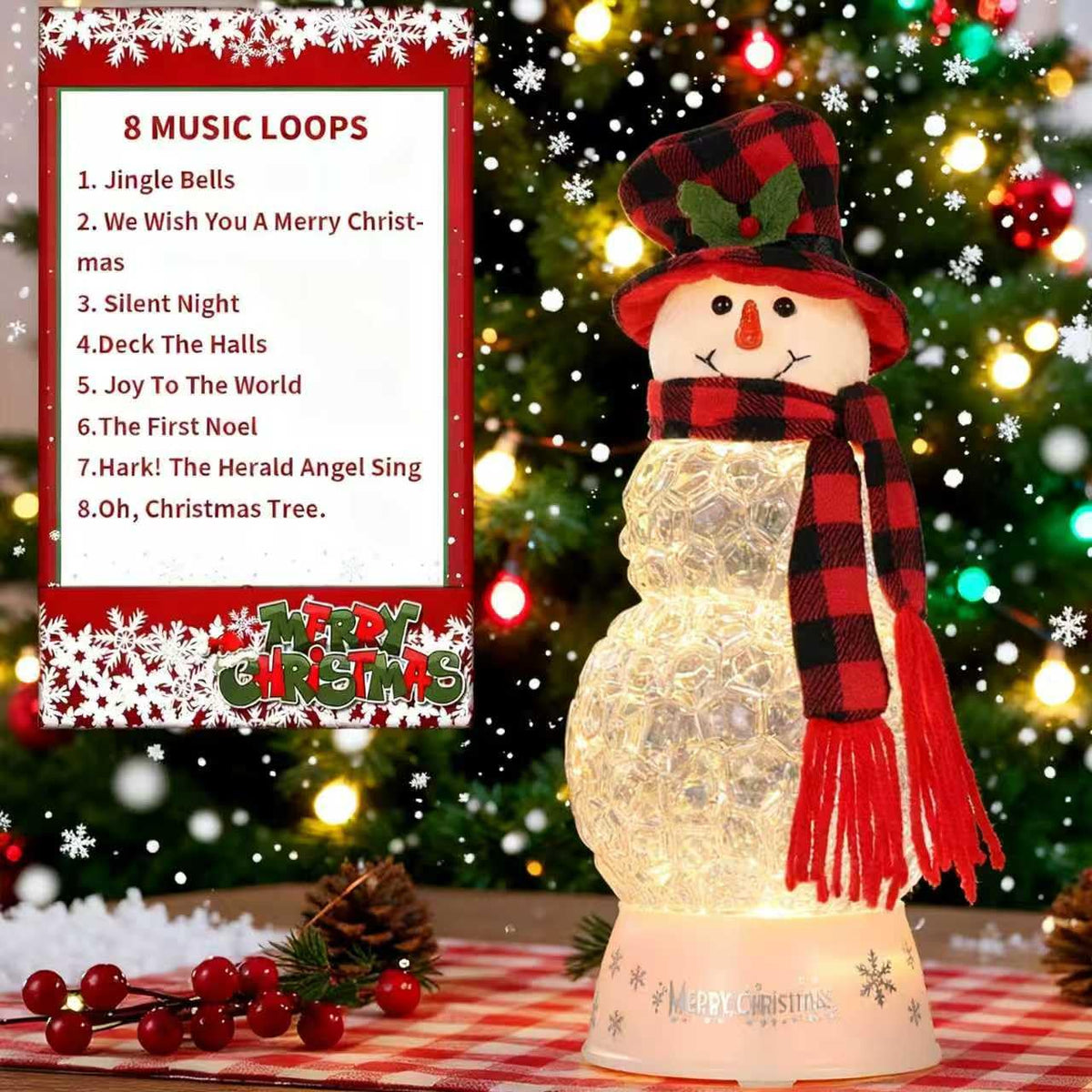 12" H Christmas Snowman Snow Globes Decorations, Snow Globe Lamp - Xmas Musical Box Holiday Decor with Timer, USB Power, Best Christmas,New Year Gift for Men,Women,Kids,Friends