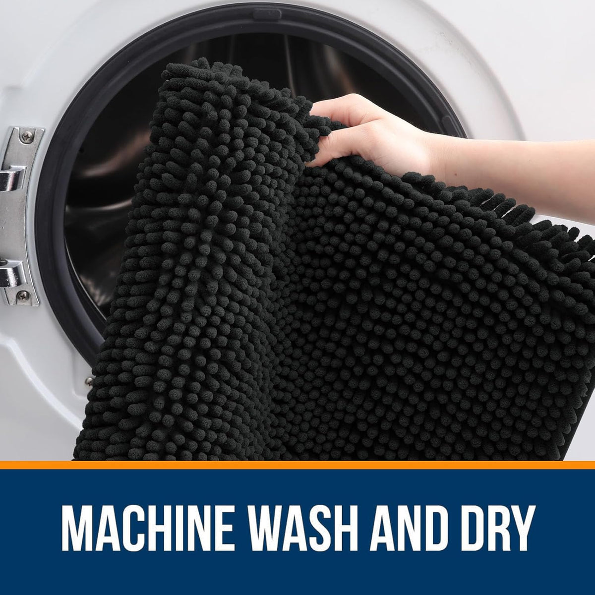 OLANLY Large Bathroom Rugs - Extra Soft Chenille Bath Mats | Quick Dry & Machine Washable, 59x35 in Black