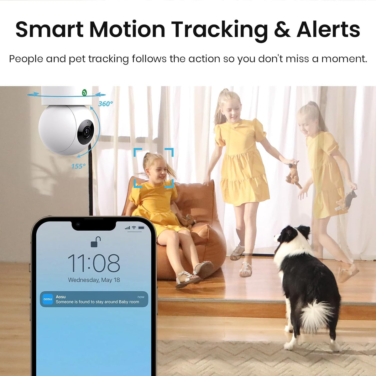 aosu 4MP 2.5K 360 5/2.4 Security Camera Indoor, Baby Monitor Pet Camera for Home Security, WiFi Camera with GHz Wi-Fi