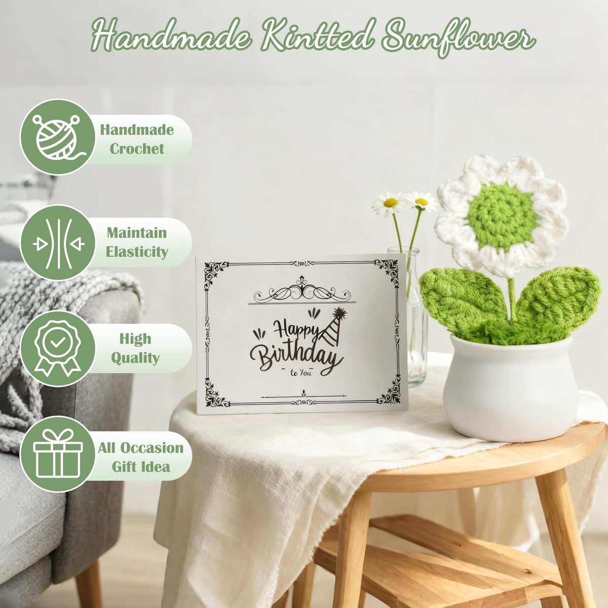 Birthday Gifts for Women, Teen Girls, Her, Unique Happy Birthday Gift Baskets for Best Friend Sister Daughter, Women Mother Gifts Box for Girls Wife Girlfriends, 14pcs Cute Daisy Gift Set(Green)