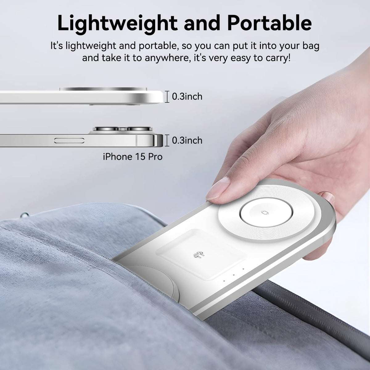 3 in 1 Fast Wireless Charger Stand for iPhone, Foldable Travel Charging Station for Magsafe for iPhone 17/Air/16/15/14/13/12 Series, Apple Watch Series, AirPods pro/2/3/4, Gifts for Women Men (Silver)