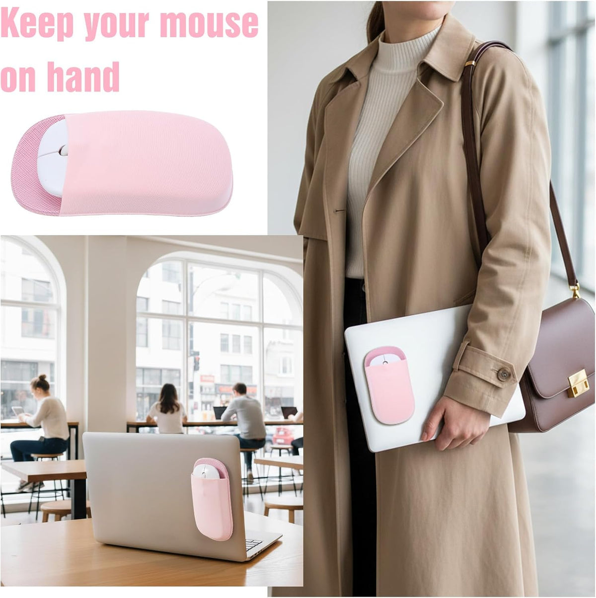 Shimmeroo Slim Mouse Holder for Laptop, Universal Wireless Mouse Sleeve Pouch for Laptop Stick on, Pink Adhesive