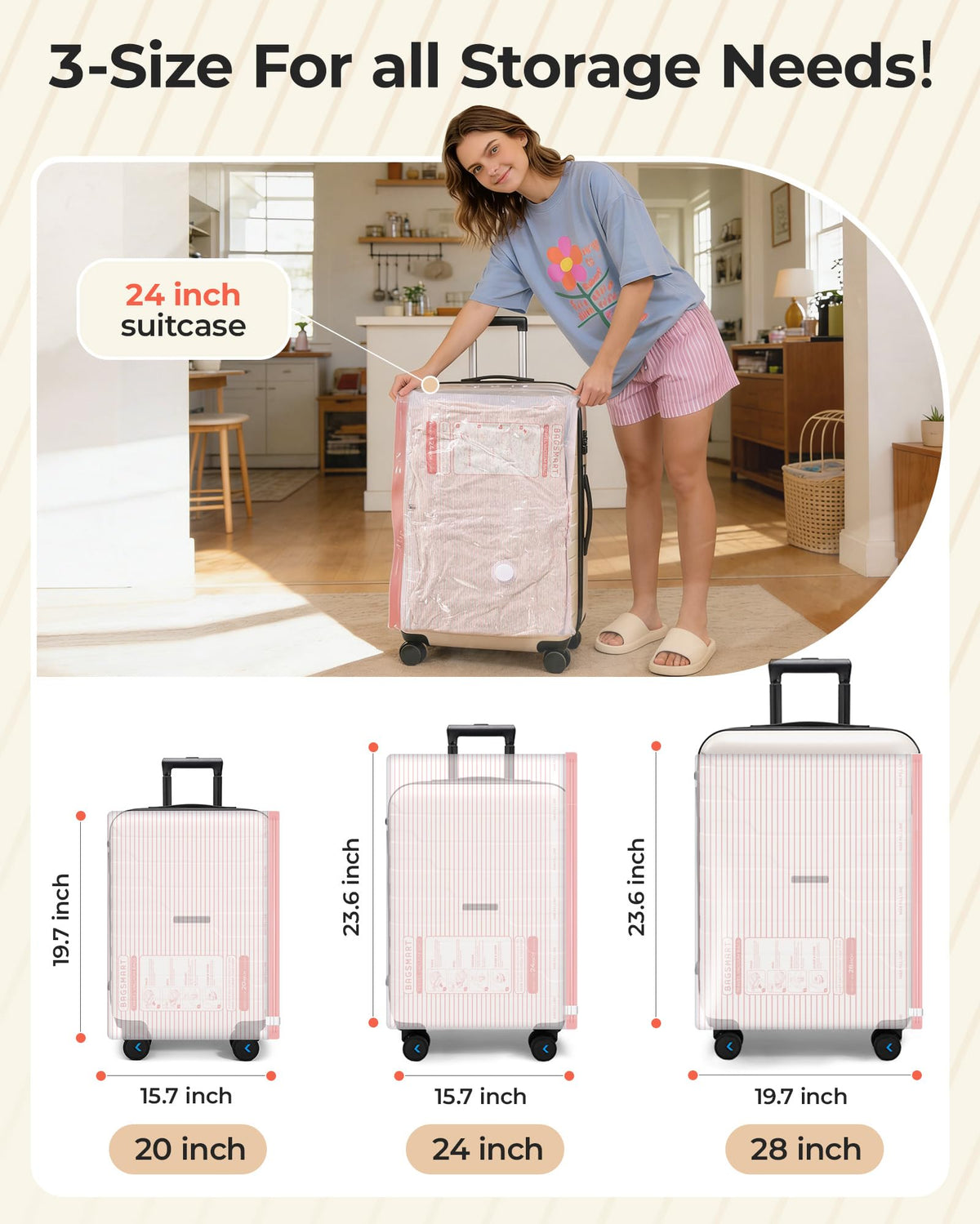 BAGSMART Vacuum Bags for Travel with Rechargeable Air Pump, Portable Space Saver Bags for Travel & Home, Vacuum Compression Seal Bag for Clothing, 18 Pack Pink with Shoe, Laundry & Toiletry Bags