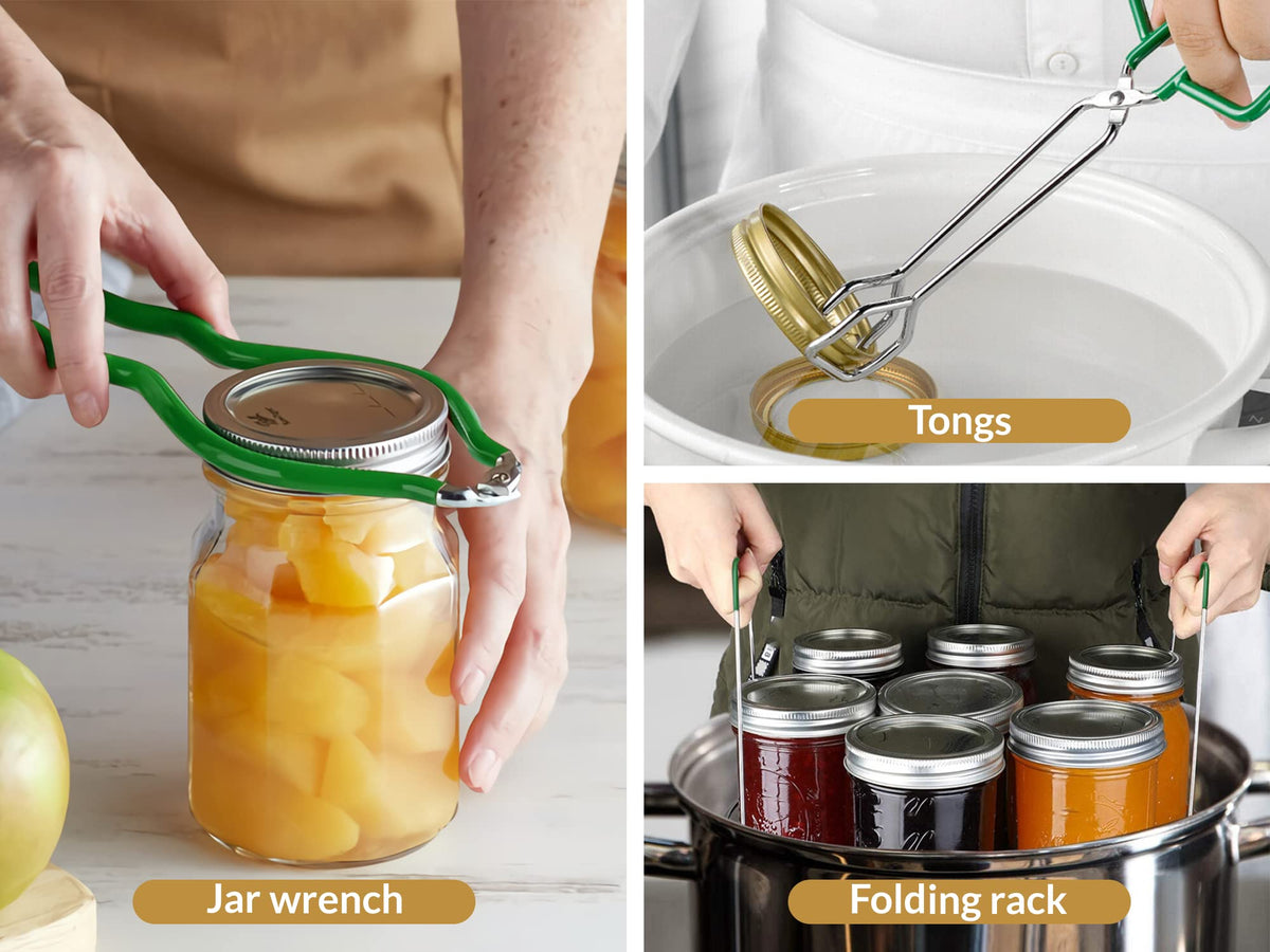 𝐁𝐞𝐥𝐥𝐚 𝐂𝐨𝐨𝐤𝐬 Canning Supplies 7 in 1 – Canning Starter Kit with Funnel, Rack, Jar Lifter, Tongs, Wrench & More Essential Canning Equipment for Water Bath & Pressure Canners