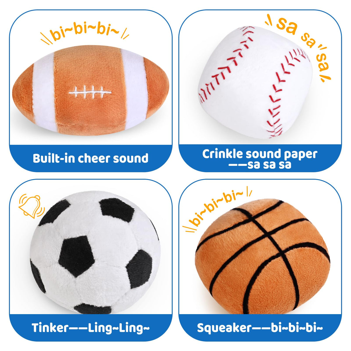 KMUYSL Baby Toys 0-12 Months, My First Sports Bag Plush Toy - 4 Sensory Balls Soft Toys with Crinkle, Rattles for 0-3-6-9-12 Month Newborn Infant, 1st Birthday for Babies Boys Girls Age 1